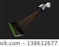 Spyware concept. cctv camera monitoring smartphone. collect information, steal data, monitor camera and microphone.  138612677