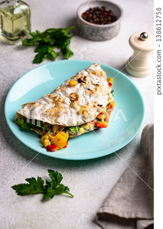 Mexican traditional snack quesadilla with vegetable 138612758