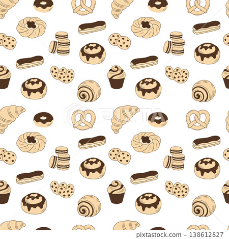 Bakery seamless pattern with assorted sweet pastry and cookies vector illustration. 138612827