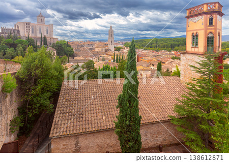 Panoramic view of Girona old town and cathedral in Spain Panoramic view of Girona old town and cathedral in Spain 138612871
