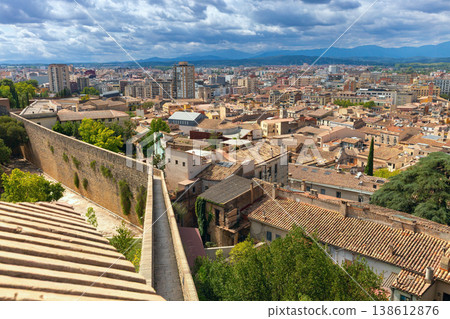 Panoramic city view from old town walls in Girona, Spain Panoramic city view from old town walls in Girona, Spain 138612876