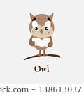 Cute owl perching on a tree branch and reading a book. 138613037