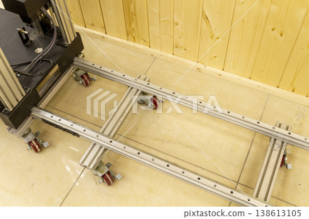 This item is a industrial castor wheel assembly mounted on an aluminum extrusion profile, commonly used in machinery frames or workstations This item is a industrial castor wheel assembly mounted on an aluminum extrusion profile, commonly used in machinery frames or workstations 138613105
