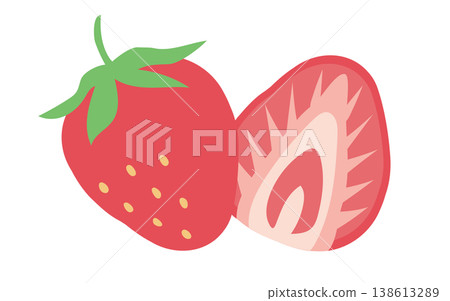 簡單可愛的草莓裝飾插圖：切片草莓，橫截面視圖。 138613289