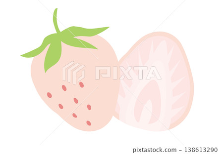 簡單可愛的白色草莓裝飾插圖：切開的白色草莓，橫切面視圖。 138613290