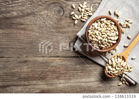 Sunflower seeds in bowl Sunflower seeds in bowl 138613319