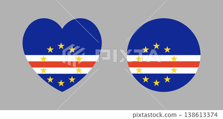 Cape Verde flag round, heart shaped icon, sticker. National flag sign template in heart shape. Flag of Cape Verde button, banner, badge. Circular, heart flag symbols. Cape Verde flag round, heart shaped icon, sticker. National flag sign template in heart shape. Flag of Cape Verde button, banner, badge. Circular, heart flag symbols. 138613374
