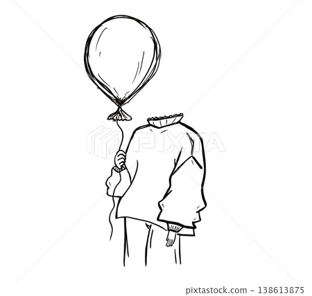 Minimalist line art of faceless person with balloon head, abstract identity concept. Concept of identity loss, emotions, mental health, individuality and surreal self expression 138613875