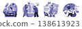 Cyberspace concept set for web design. Collection with people in VR headsets interacting with virtual reality, working, engineering in simulation, paying shopping, playing game. Vector illustration. 138613923