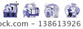 Construction engineer concept set for web design. Collection with people making house construct and brickwork, working at building site, architect creating real estate blueprint. Vector illustration. 138613926
