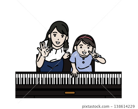 An illustration of a girl taking piano lessons from a teacher. An illustration of a girl taking piano lessons from a teacher. 138614229