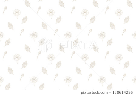 洋甘菊米色和奶油色手繪無縫圖案布料 138614256