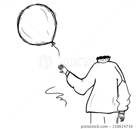 Minimalist line art illustration of person reaching for a flying balloon Minimalist line art illustration of person reaching for a flying balloon 138614716