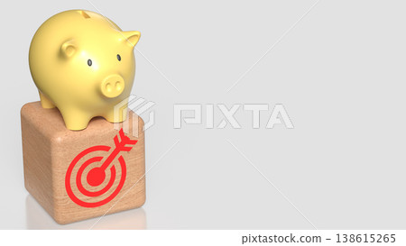 Golden Piggy Bank on Target Block Financial Goal Concept 3d render. Golden Piggy Bank on Target Block Financial Goal Concept 3d render. 138615265