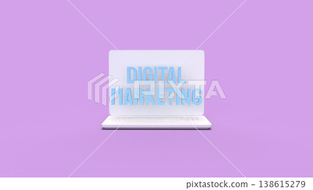 Digital Marketing Concept On Laptop Purple Background 3d render. Digital Marketing Concept On Laptop Purple Background 3d render. 138615279