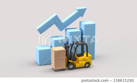 Logistics Growth Concept With Forklift And Rising Chart 3d render. 138615280