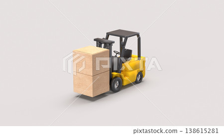 Forklift Carrying Boxes Logistics And Warehouse Concept 3d render. Forklift Carrying Boxes Logistics And Warehouse Concept 3d render. 138615281