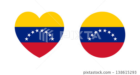 Round, heart shaped civil Venezuela flag background, sticker. Set of Flag of Venezuela heart, circular badge, icon, button. Banner flag of Venezuela in circle, heart shapes. Round, heart shaped civil Venezuela flag background, sticker. Set of Flag of Venezuela heart, circular badge, icon, button. Banner flag of Venezuela in circle, heart shapes. 138615293