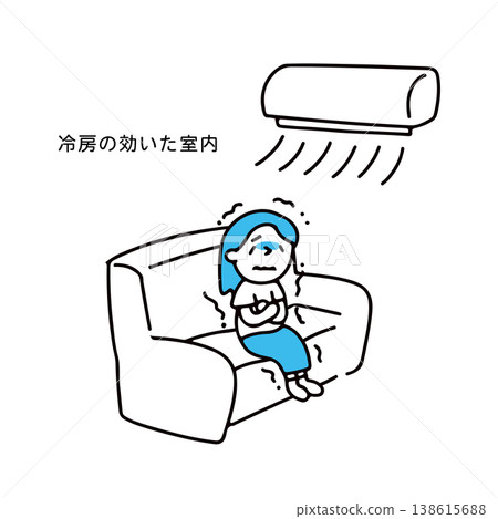 An illustration of a woman whose body is cold because the air conditioning is turned up too high. An illustration of a woman whose body is cold because the air conditioning is turned up too high. 138615688