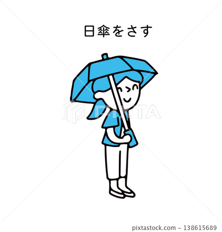 一幅描繪女性使用陽傘預防中暑的插圖。 138615689