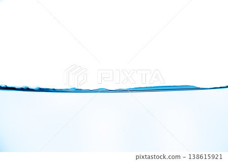Blue water surface line with ripples and bubbles isolated on white background, clean liquid wave, minimal abstract nature concept. Blue water surface line with ripples and bubbles isolated on white background, clean liquid wave, minimal abstract nature concept. 138615921