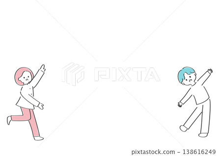 畫面中一對年輕男女張開雙臂,吸引著觀者的目光 | 簡潔易用的插圖 畫面中一對年輕男女張開雙臂,吸引著觀者的目光 | 簡潔易用的插圖 138616249