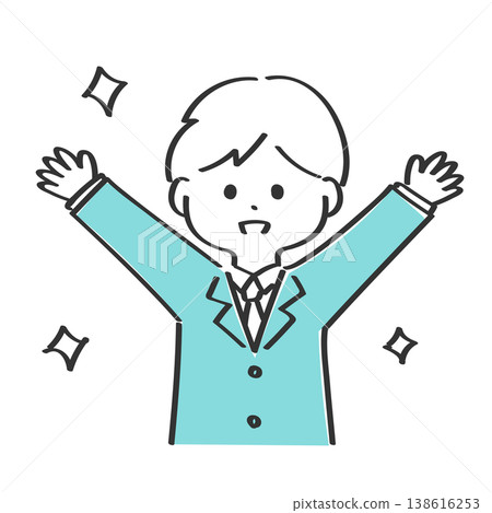 A young businessman raising his arms in a cheer | Simple and easy-to-use illustration A young businessman raising his arms in a cheer | Simple and easy-to-use illustration 138616253