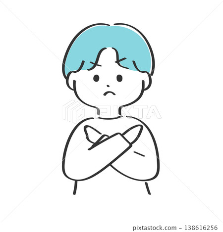 一名年輕男子雙手比出「X」型手勢。 138616256