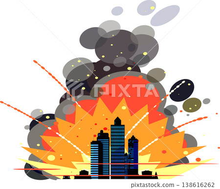 Vector illustration of a city explosion and fire (editable, with copy space, conflict/war background) 138616262