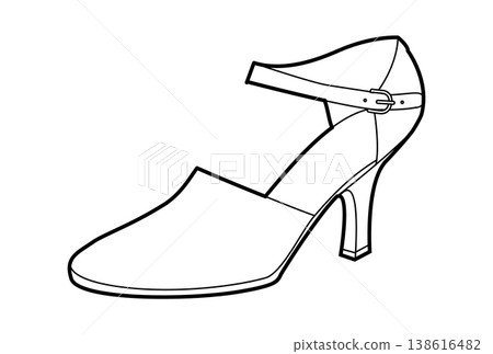 Closed toe sandal women heel single line. Covered front dress footwear for business, ceremony, dinner event, city look. 138616482