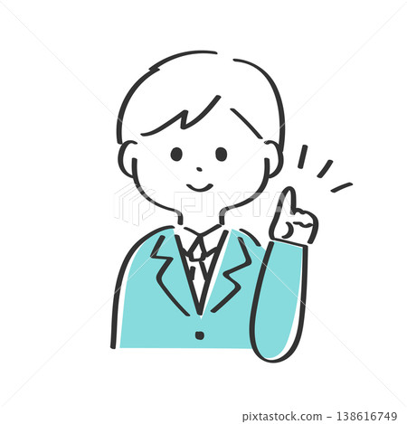 A businessman explains a point by holding up his left index finger. 138616749