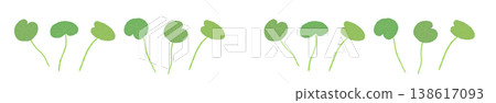 A horizontal border illustration featuring rows of straight, short Centella asiatica stems. A horizontal border illustration featuring rows of straight, short Centella asiatica stems. 138617093