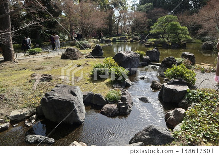 Springtime at Kyoto's Jonan-gu Shrine, where weeping plum blossoms fill the air with fragrance. Springtime at Kyoto's Jonan-gu Shrine, where weeping plum blossoms fill the air with fragrance. 138617301