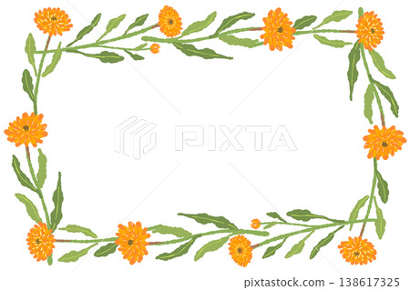 金盞花和葉子橫向矩形框架插圖素材 138617325