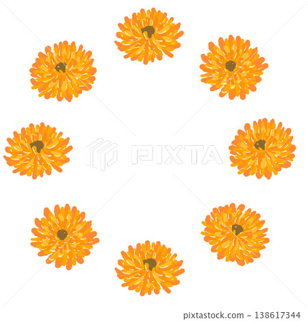 僅以金盞花為圖案的圓形花環插圖。 138617344