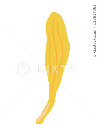 A single illustration of a curved yellow calendula petal. A single illustration of a curved yellow calendula petal. 138617362