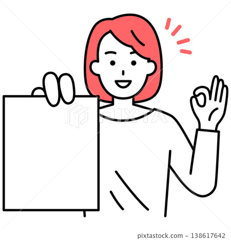 一位年輕女子出示文件並做出OK的手勢。 一位年輕女子出示文件並做出OK的手勢。 138617642