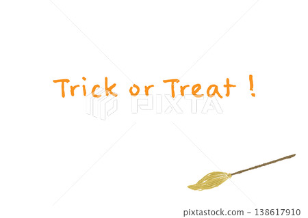 A horizontal Halloween message card featuring a magic broom (single, sloping downwards to the right). 138617910