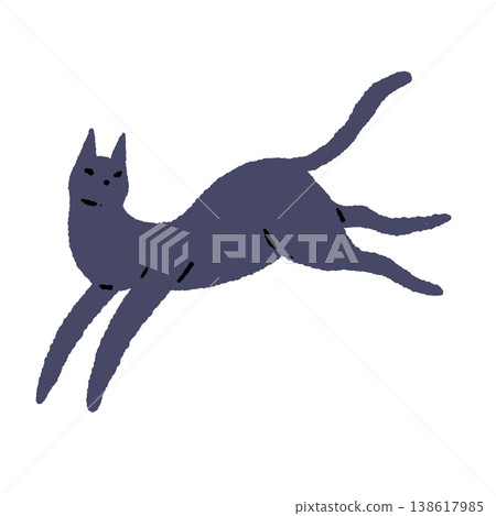 Hand-drawn illustration of a jumping black cat (single, flying) Hand-drawn illustration of a jumping black cat (single, flying) 138617985