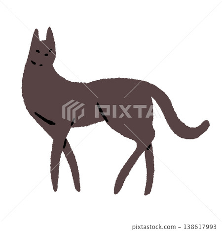 Hand-drawn illustration of a standing black cat (single, sideways, brownish) Hand-drawn illustration of a standing black cat (single, sideways, brownish) 138617993