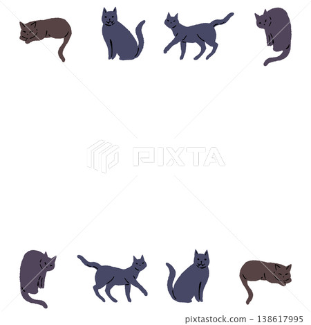 Illustration material of a black cat in various poses in a horizontal rectangular frame. Illustration material of a black cat in various poses in a horizontal rectangular frame. 138617995