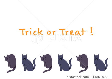 A vertical card featuring the words "Halloween Trick or Treat" and multiple black cats lined up in the bottom center. A vertical card featuring the words "Halloween Trick or Treat" and multiple black cats lined up in the bottom center. 138618020