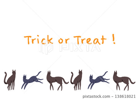 Halloween Trick or Treat vertical background image collection with text and multiple black cats lined up at the bottom. 138618021