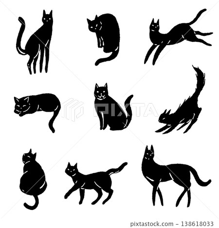 A set of variations in various poses of a black cat (monochrome silhouette) A set of variations in various poses of a black cat (monochrome silhouette) 138618033