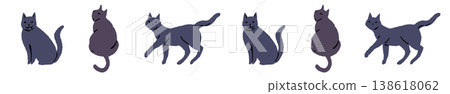 Illustration material of a walking black cat silhouette line decoration/decorative border 138618062
