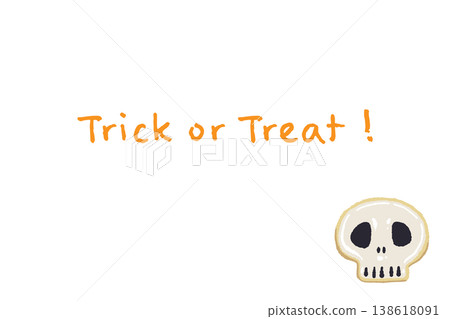骷髏頭糖霜餅乾和一張寫著「不給糖就搗蛋」的橫向卡片 138618091