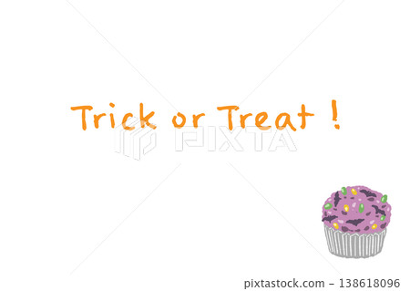 A horizontal card template featuring a purple cupcake and the words "Trick or Treat." A horizontal card template featuring a purple cupcake and the words "Trick or Treat." 138618096