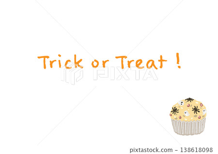 A horizontal card featuring a cupcake with white cream and the words "Trick or Treat." 138618098