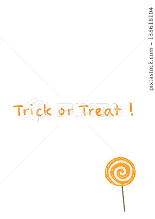 一張豎版卡片，上面畫著一個橘色棒棒糖，並寫著「不給糖就搗蛋」。 138618104
