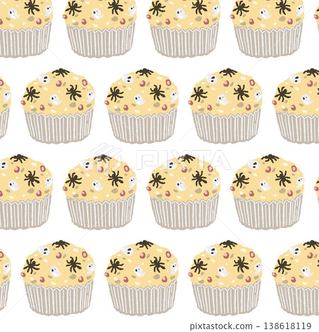 A seamless pattern with colorful Halloween candies scattered randomly. A seamless pattern with colorful Halloween candies scattered randomly. 138618119